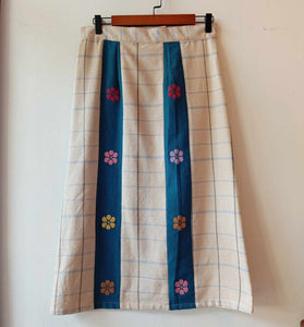 SKIRT MIDI: MIX MICHELLE V2 / DARK TEAL FLOWERS ( BACK : OAT LINEN )*