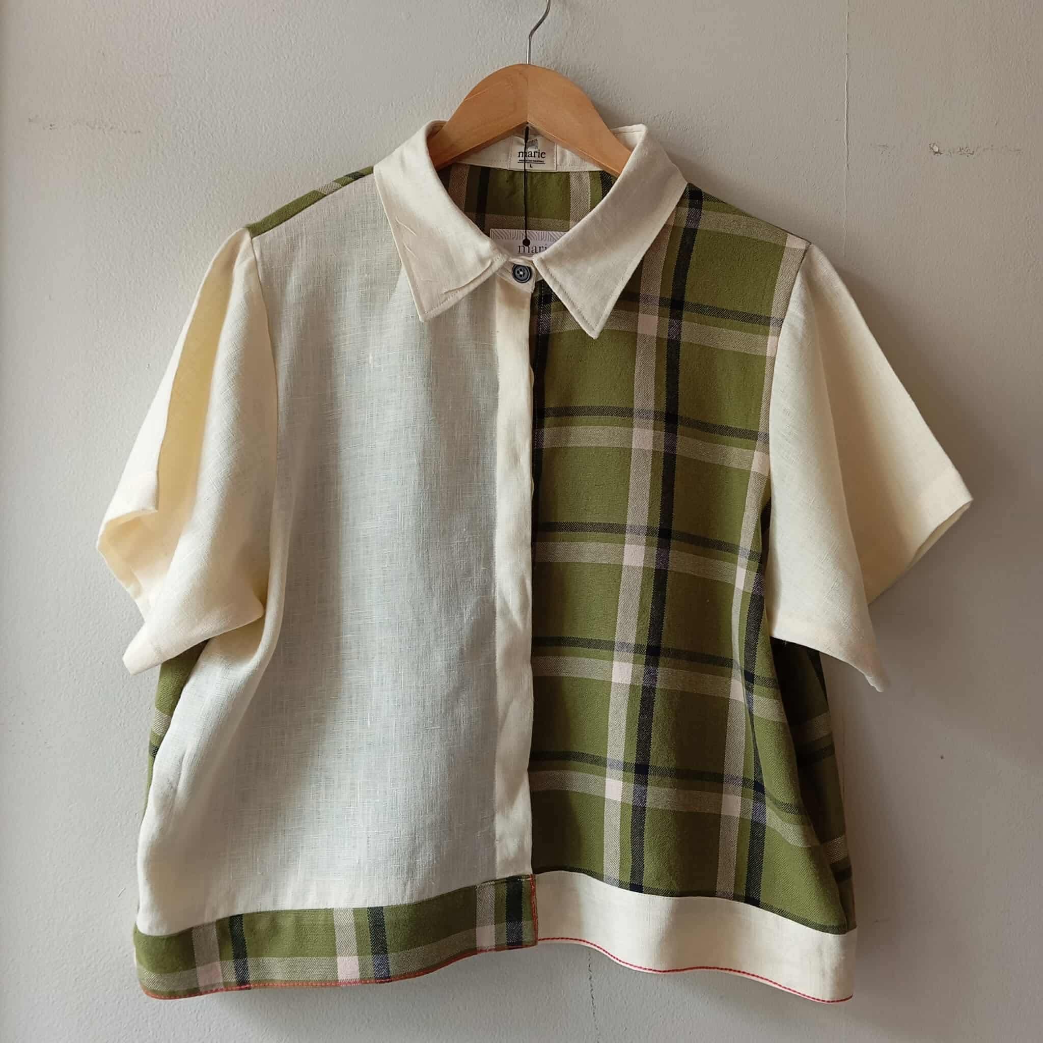 MARIKIT: MIX CREAM LINEN / ELOISA W/ CREAM LINEN SLEEVES & COLLAR