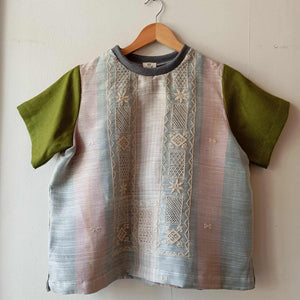 MATAHUM COLLECTION: PAMANA V2 IN PIÑA BARONG W/ JILLIAN SHEER / MOSS GREEN LINEN SLEEVES & GRAY COLLAR