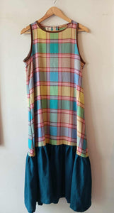 BESTIDA COLLECTION: MARIBEL V1 SLEEVELESS  W/ DARK TEAL LINEN SKIRT*