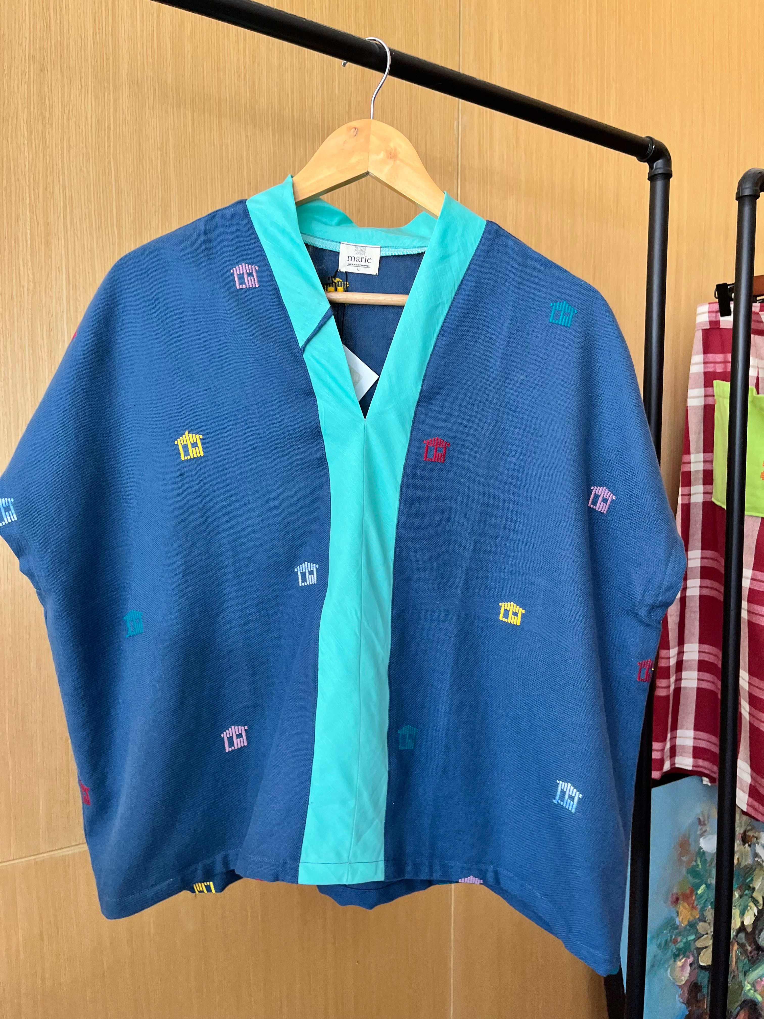 TINGADLAW: Moroccan blue mini BK w/ green linen bias**