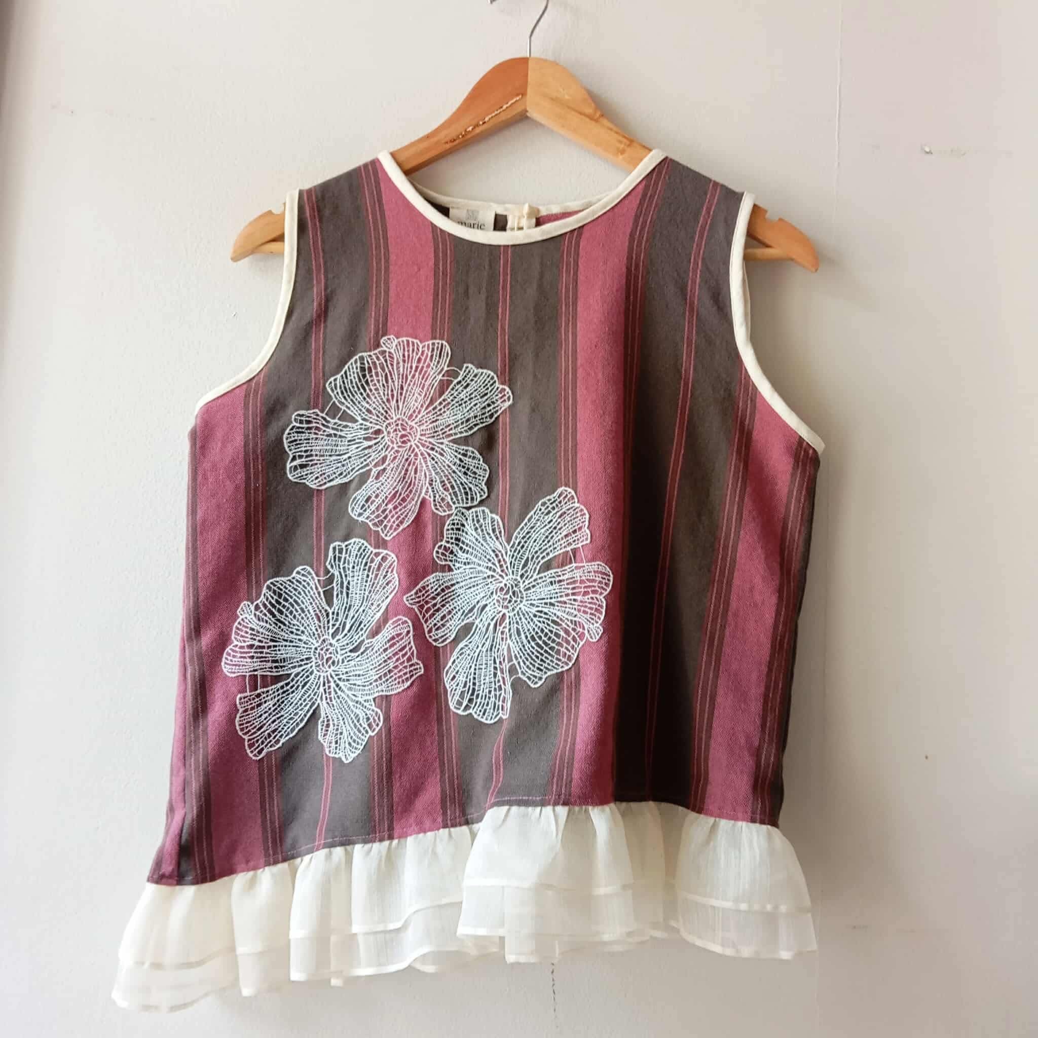 MAGANDA COLLECTION: ADRIANA  W/ FLOWERS PATCHES / PIÑA ( NATURAL ) RUFFLES