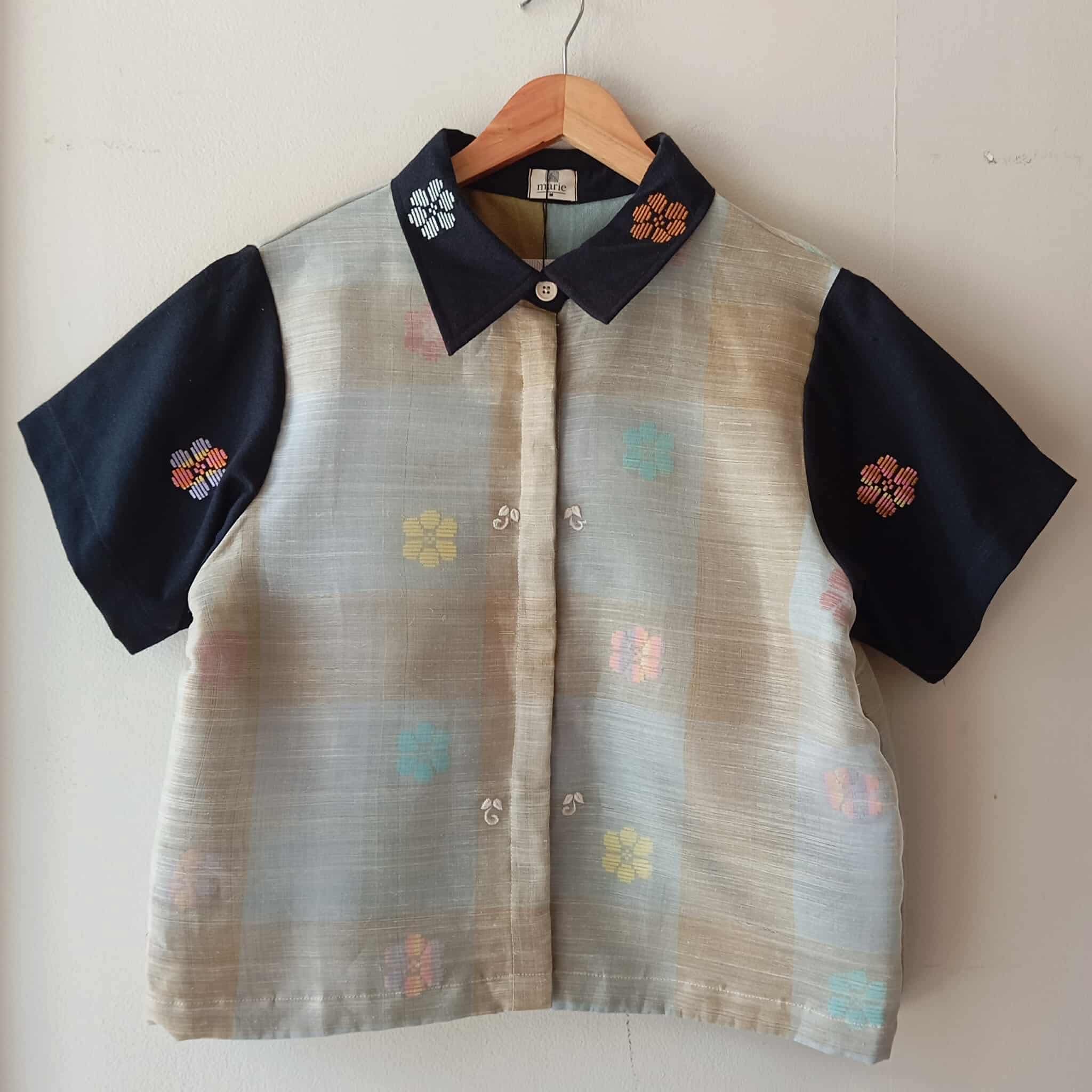 MATAHUM COLLECTION: MARIKIT IN PIÑA BARONG W/ AMINA SHEER / BLACK FLOWERS SLEEVES & COLLAR