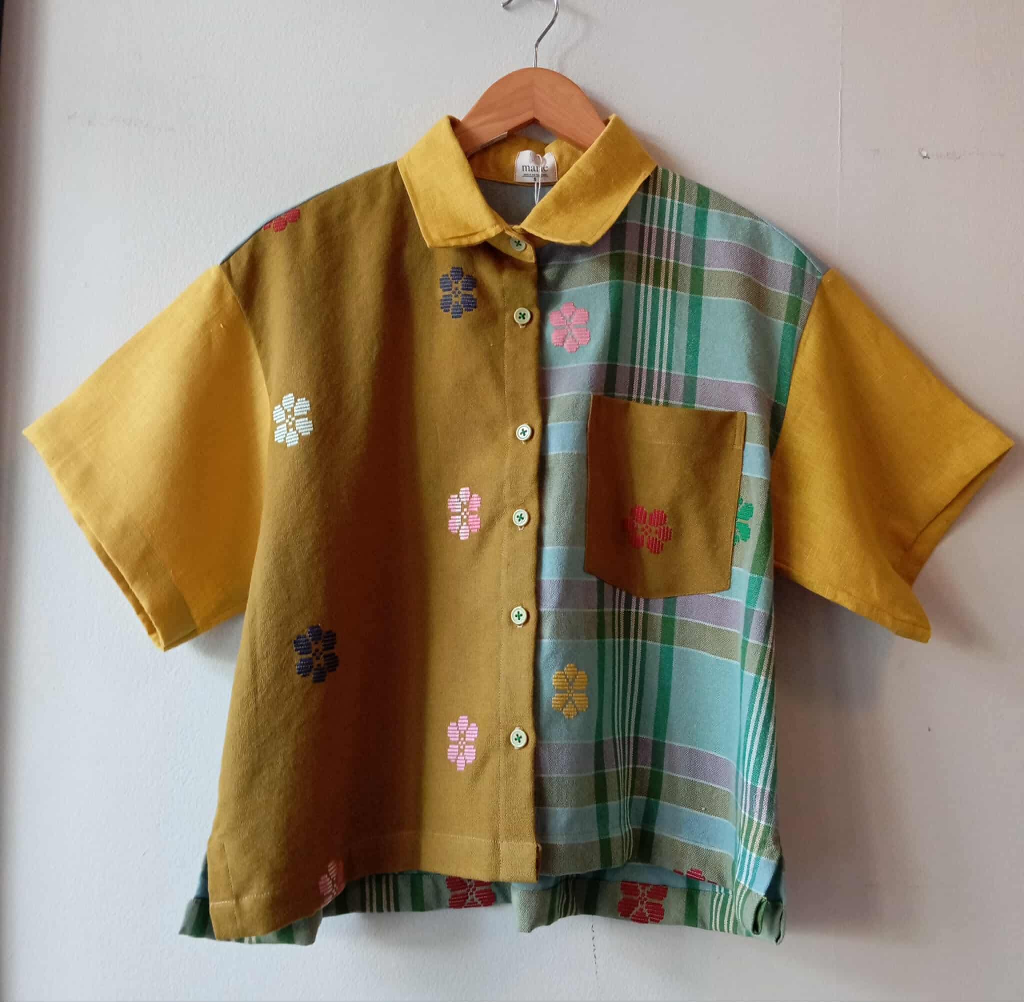 MAKULAY: MIX NEW OLIVE FLOWERS / TESSA W/ POCKET / MIMOSA YELLOW LINEN SLEEVES & COLLAR