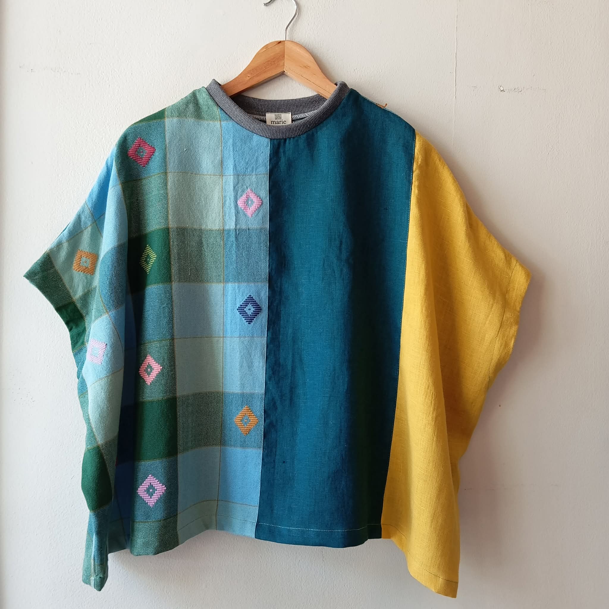 KASIYAHAN: CUT – OUT OF ATHENA DIAMANTE / LYON’S BLUE LINEN & MIMOSA YELLOW LINEN W/ GRAY COLLAR