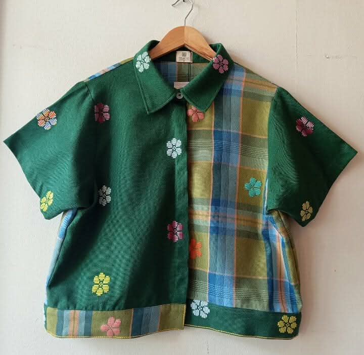 MARIKIT: MIX DARK GREEN FLOWERS / FLORINDA W/ DARK GREEN FLOWERS SLEEVES & COLLAR