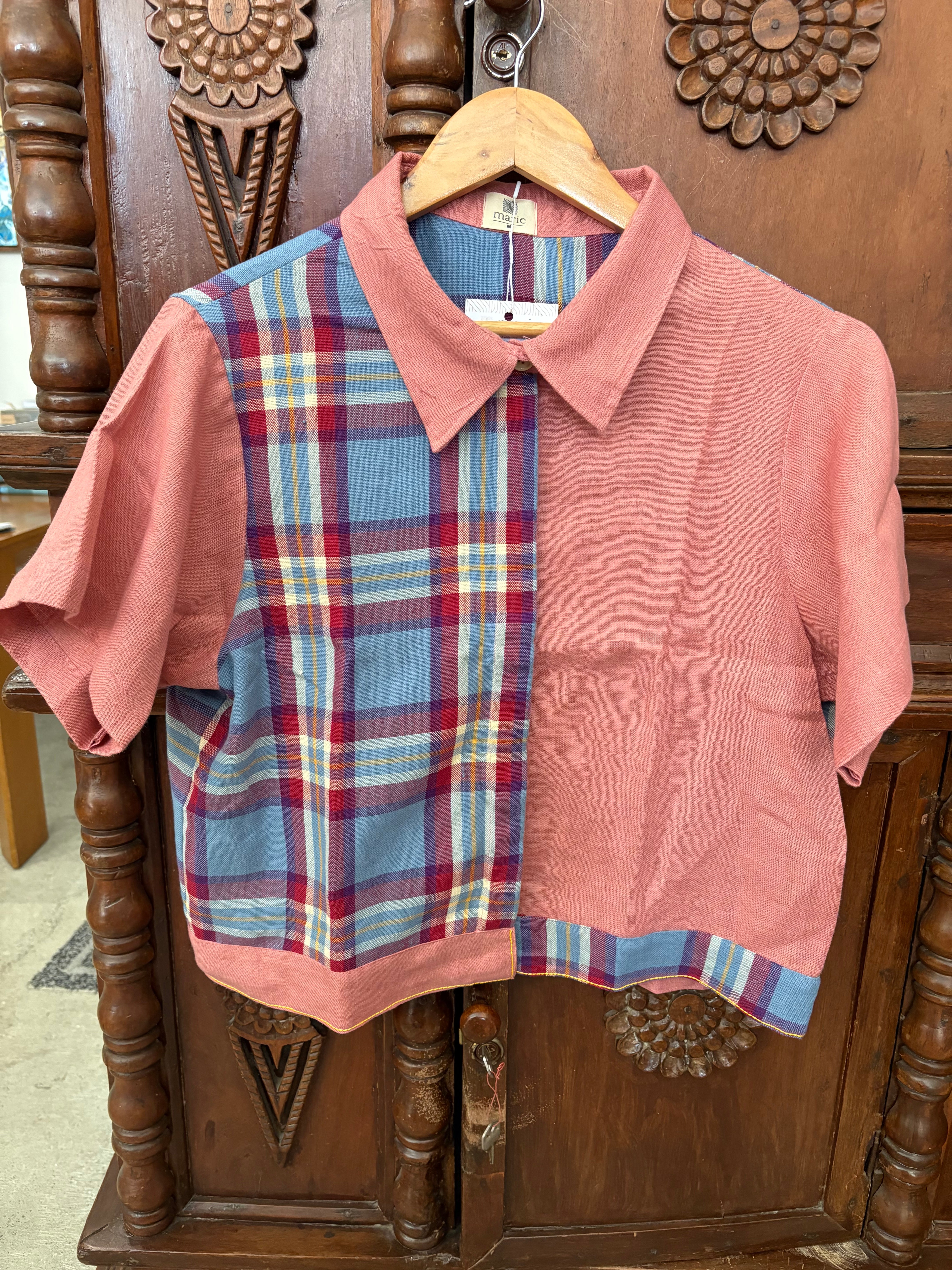 MARIKIT: mix Erika/coral pink linen w/ coral pink linen sleeves & collar