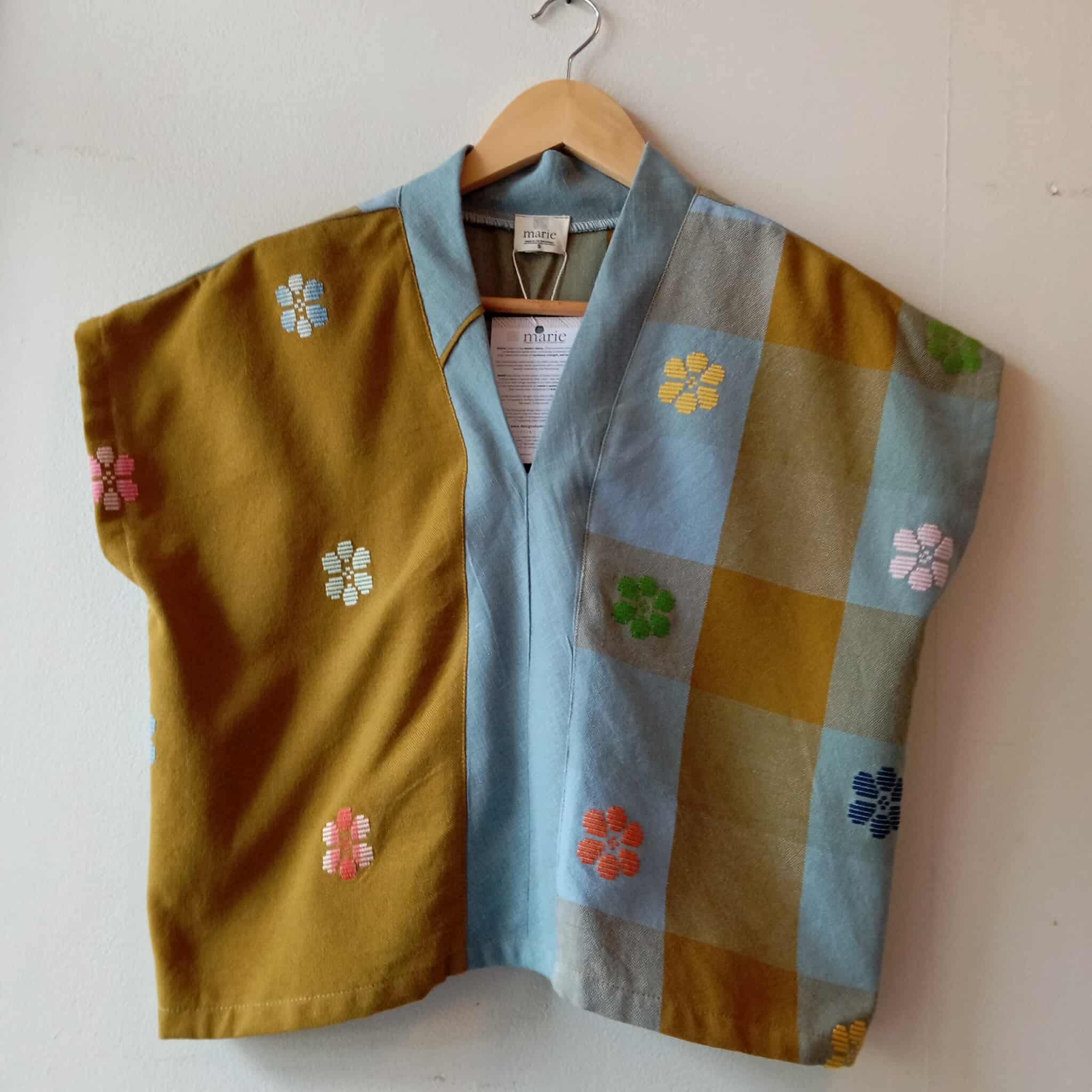 TINGADLAW: MIX NEW OLIVE FLOWERS / AMINA  W/ WINTER SKY LINEN BIAS