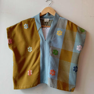 TINGADLAW: MIX NEW OLIVE FLOWERS / AMINA  W/ WINTER SKY LINEN BIAS