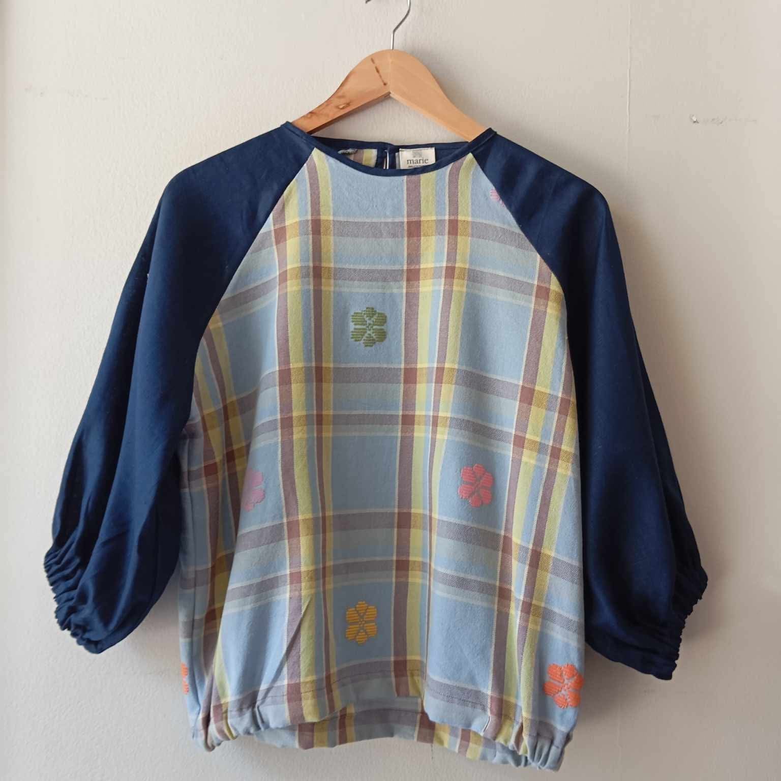 KATAWHAY: MARIA V2 W/ NAVY BLUE LINEN SLEEVES