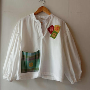 MADAYAW: WHITE LINEN W/ TESSA POCKET & FLOWERS PATCHES