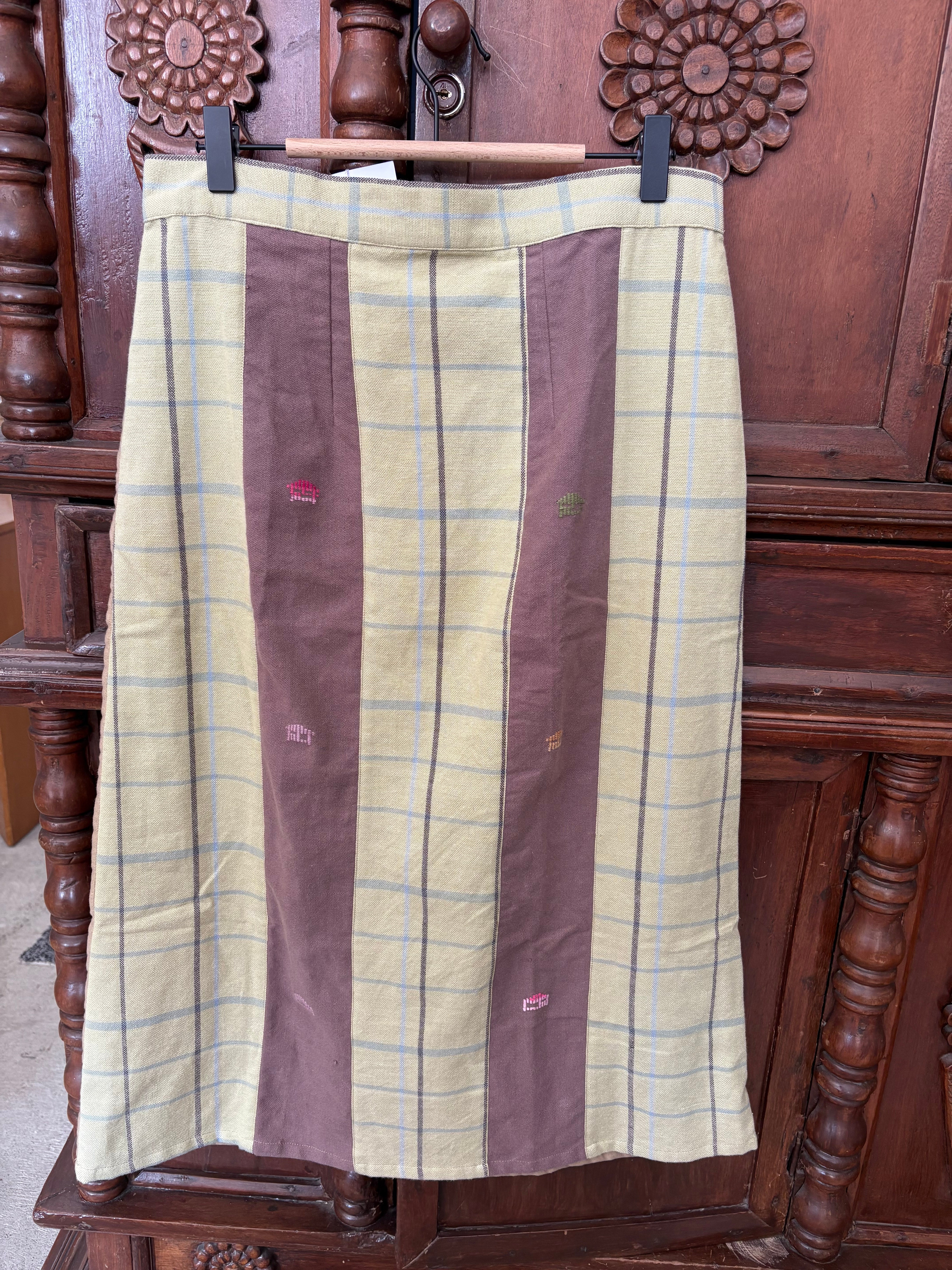 SKIRT MIDI: MICHELLE V1 W/ NEW BROWN BAHAY KUBO  LINING (BACK: LIGHT BROWN POLY)*