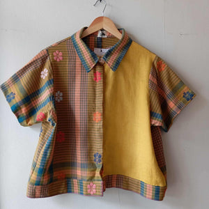 MARIKIT: MIX JESSA FLOWERS / MIMOSA YELLOW LINEN W/ JESSA FLOWERS SLEEVES & COLLAR