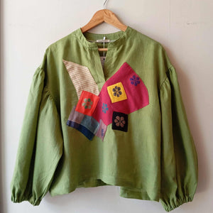 MADAYAW: HERBAL GREEN LINEN W/ PATCHES