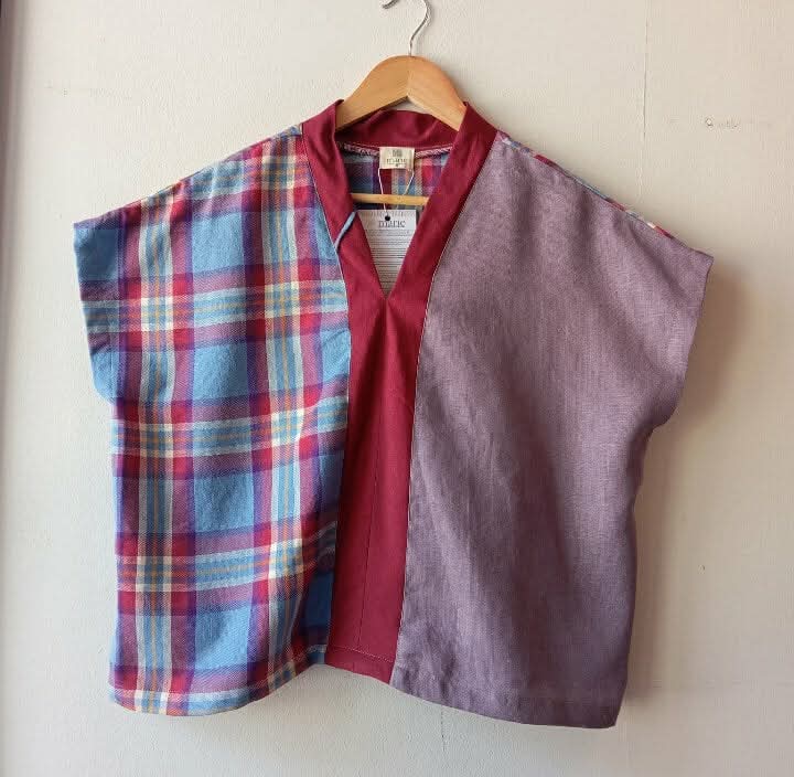 TINGADLAW: MIX ERIKA / SEA FOG LINEN W/ MAROON POLY BIAS