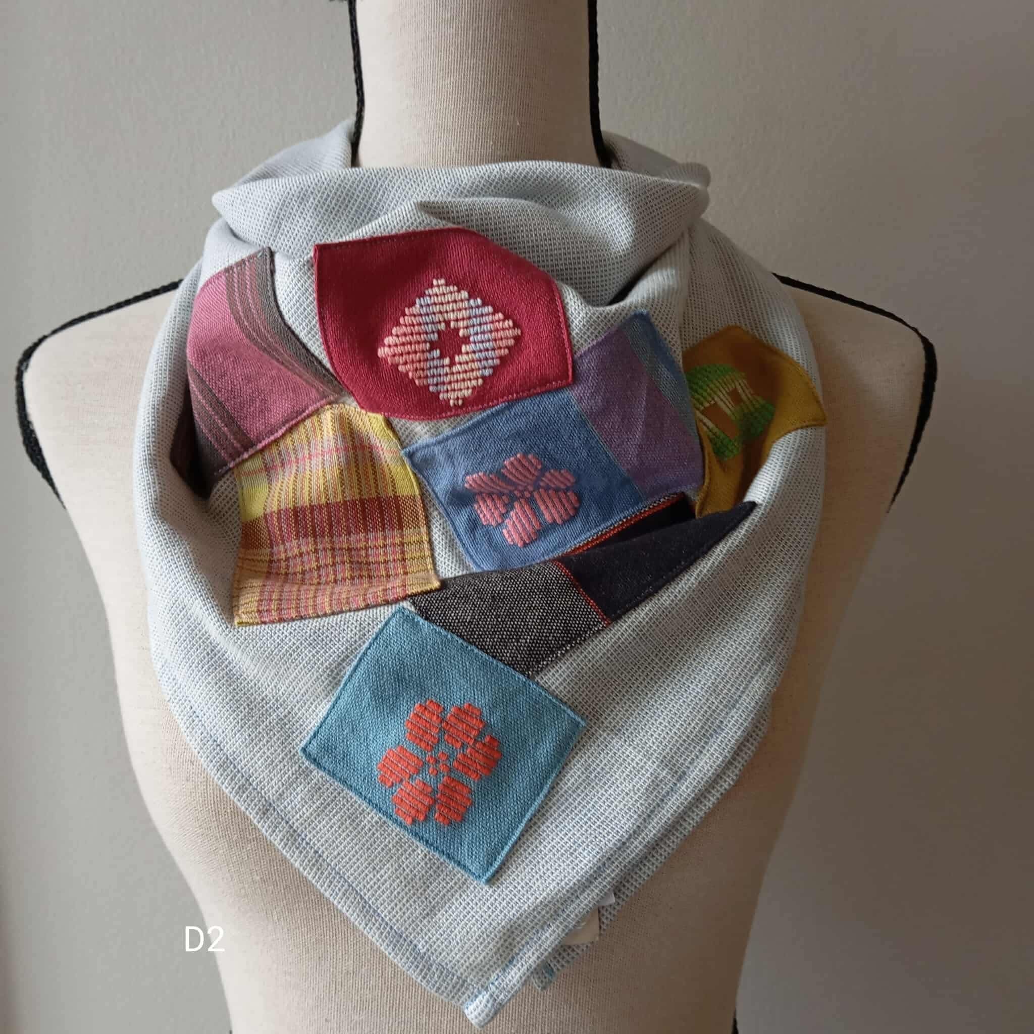 SCARF: DUSTY BLUE W/ PATCHES*