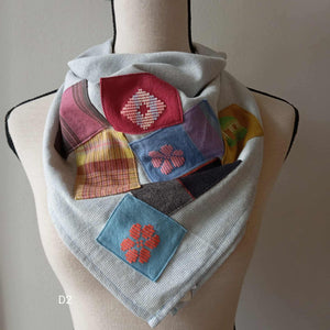 SCARF: DUSTY BLUE W/ PATCHES*
