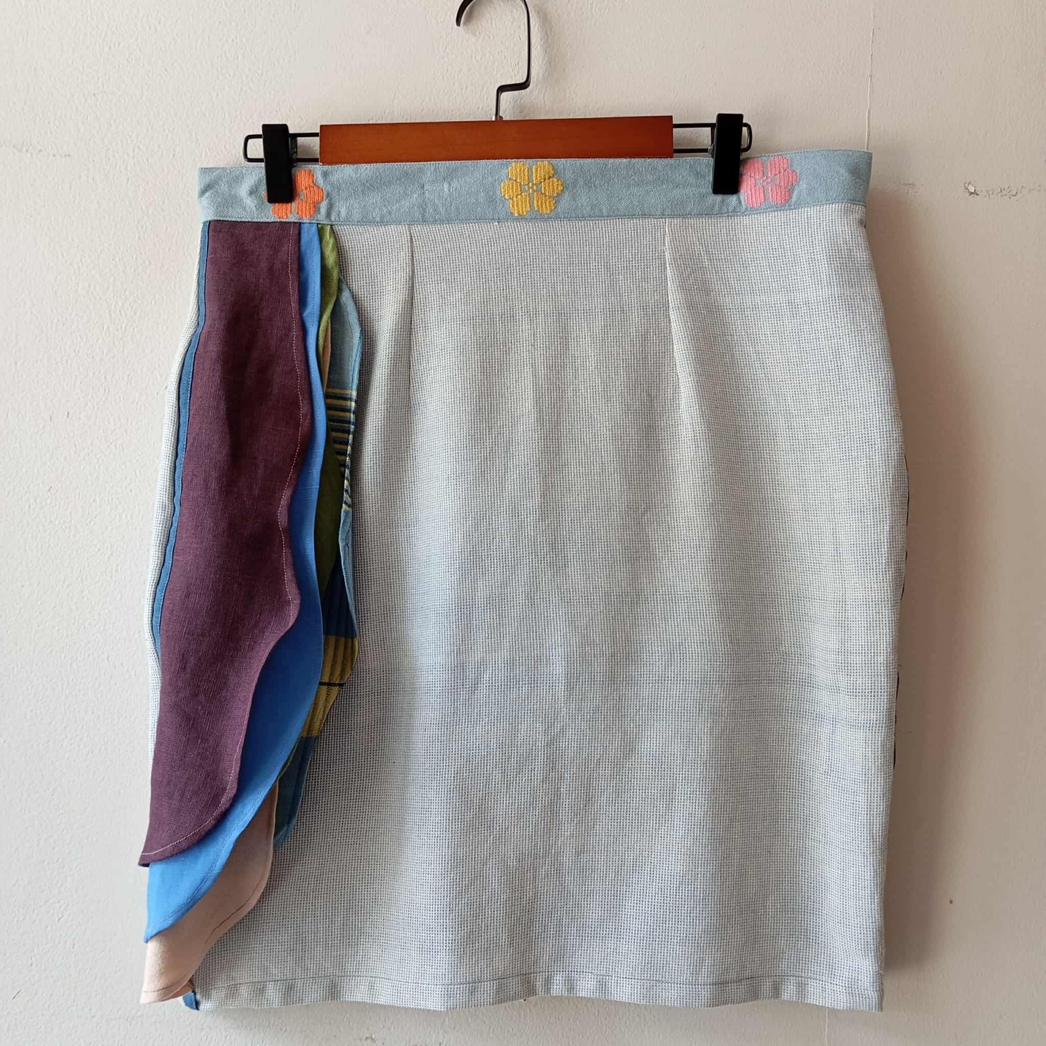 PENCIL SKIRT: DUSTY BLUE W/ PATCHES*