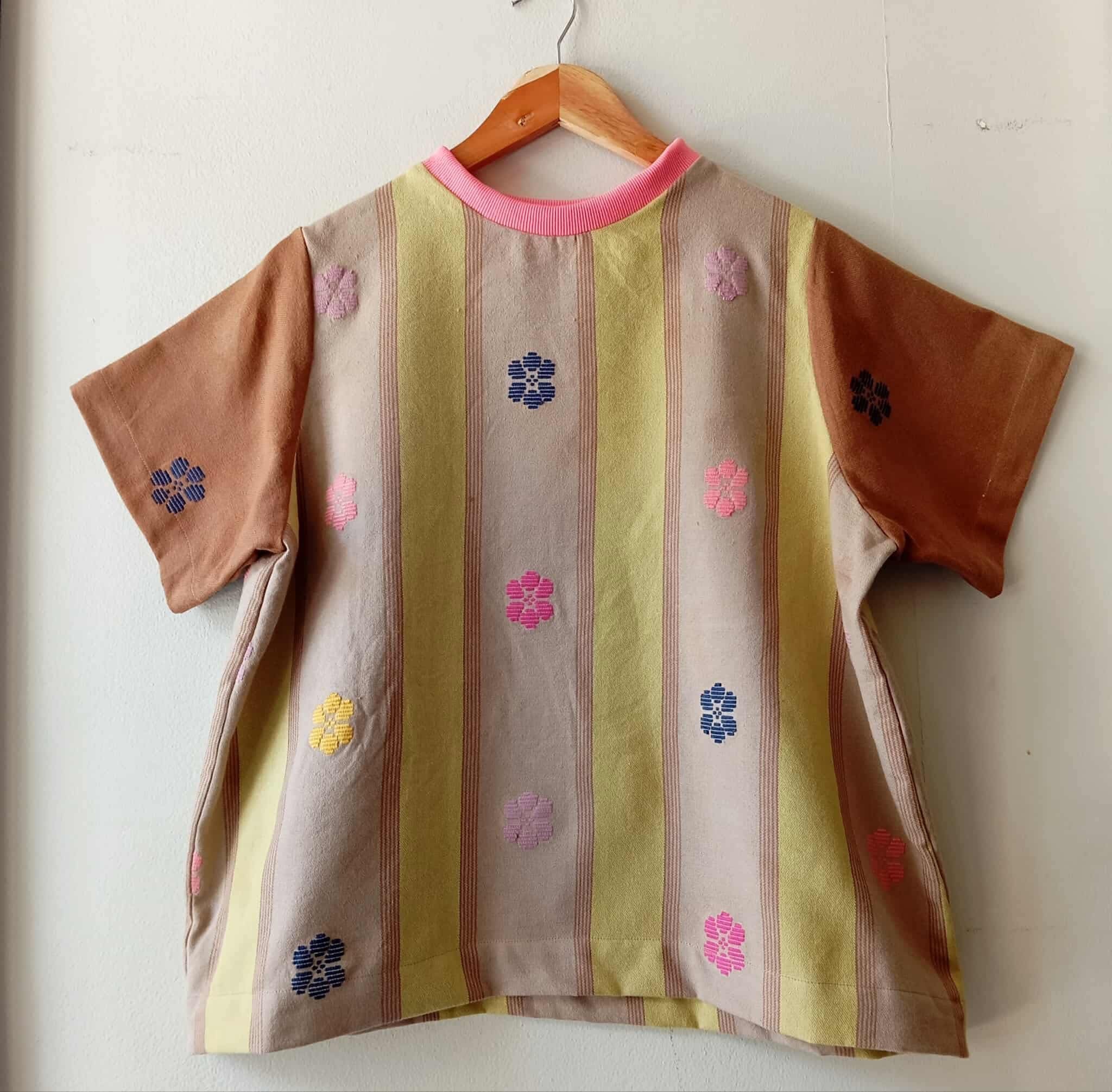 PAMANA V2: NENITA W/ CHOC BROWN FLOWERS SLEEVES / PINK COLLAR*