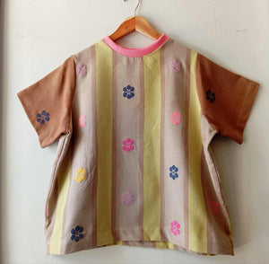 PAMANA V2: NENITA W/ CHOC BROWN FLOWERS SLEEVES / PINK COLLAR*