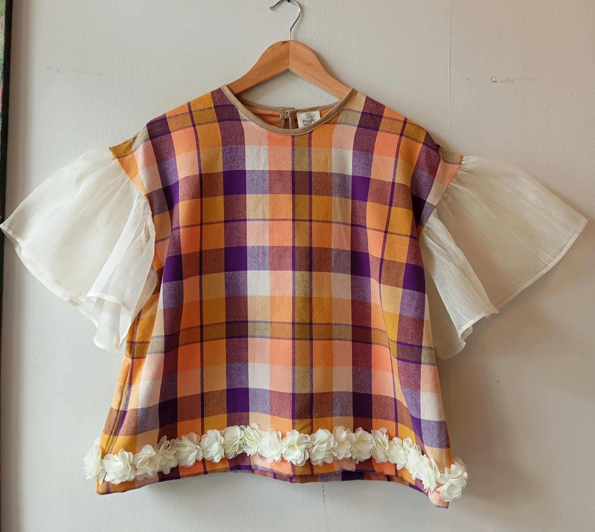 MATAHUM COLLECTION: CORAZON IN NINA W/ NATURAL PIÑA SLEEVES / WHITE FLOWERS ACCENT