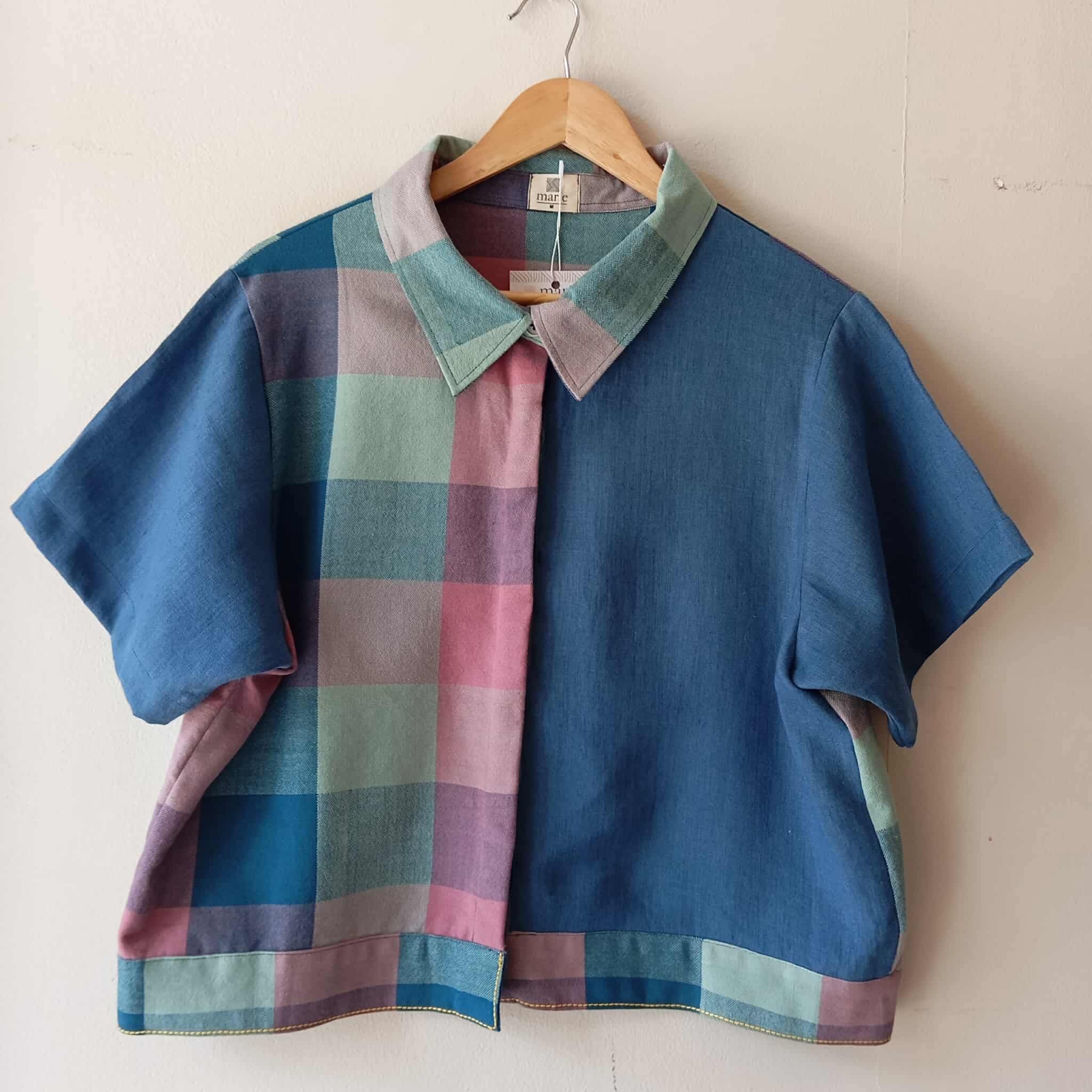 MARIKIT: MIX ROGELIA / CORNFLOWER BLUE LINEN W/ CORNFLOWER BLUE LINEN SLEEVES *