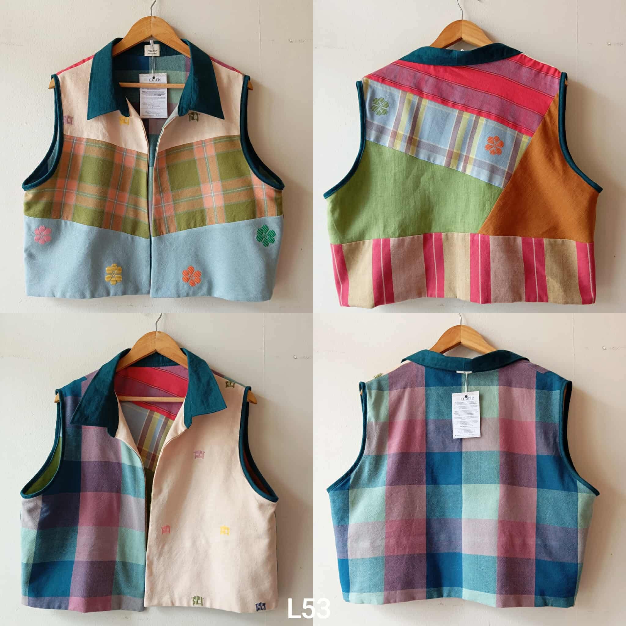 MASINING V1: REVERSIBLE L53 / MIX REED YELLOW MINI BAHAY KUBO / ROGELIA W/ STORM BLUE LINEN COLLAR