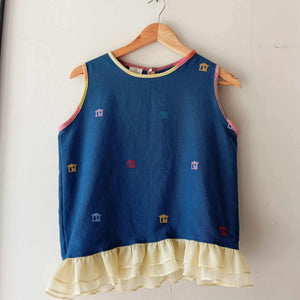 MAGANDA COLLECTION: MOROCCAN BLUE BAHAY KUBO W/ PIÑA ( LEMON OF KAWAYAN ) RUFFLES