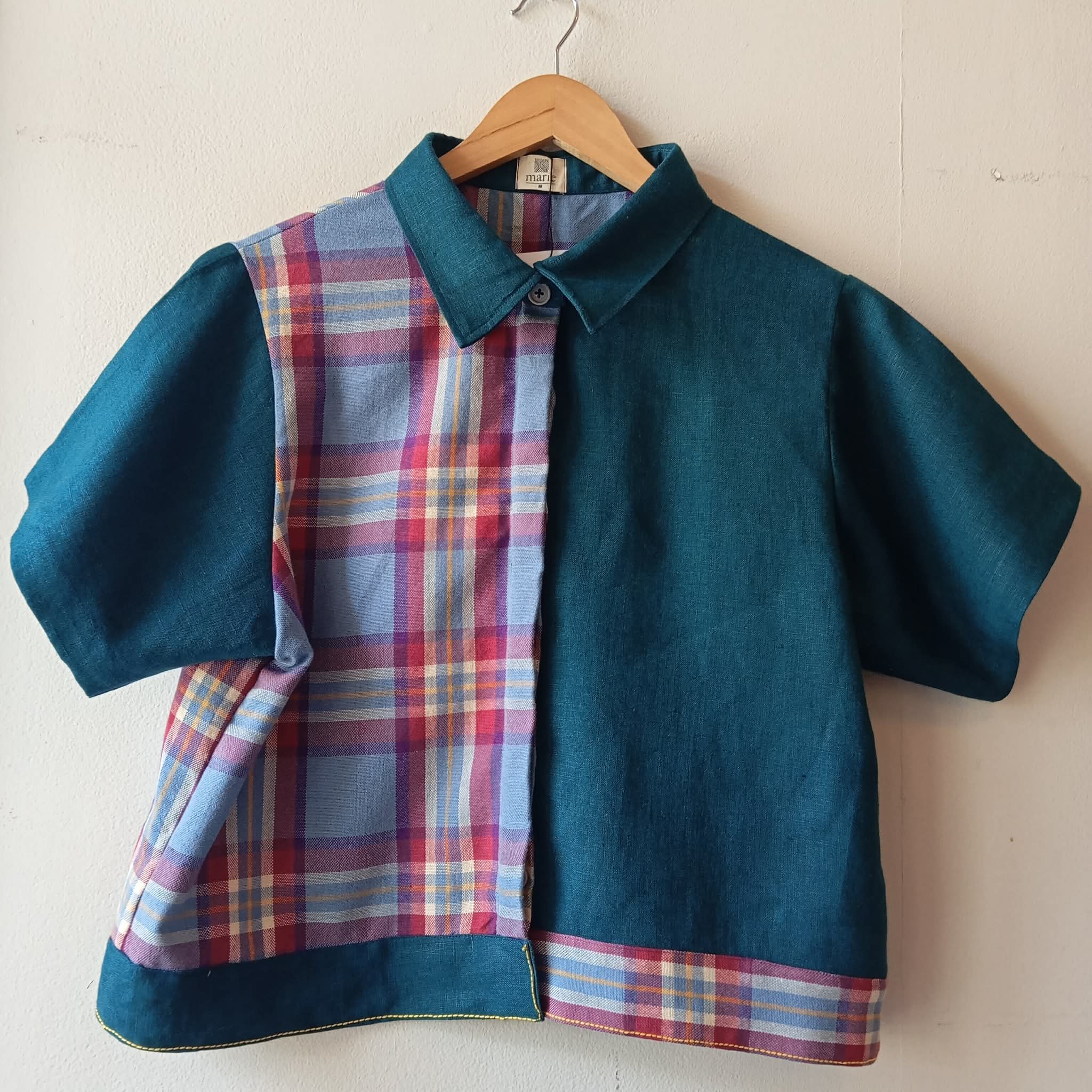 MARIKIT: mix Erika/lyons blue linen w/ lyons blue linen sleeves & collar