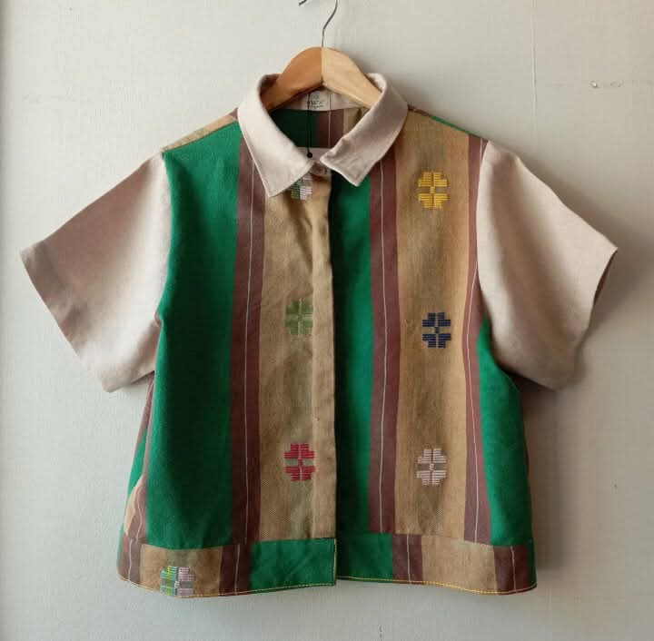 MARIKIT: CRISELDA FULL W/ SAND LINEN SLEEVES & COLLAR