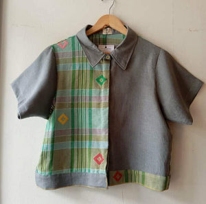 MARIKIT: MIX TESSA DIAMANTE / GREY LINEN W/ GREY LINEN SLEEVES & COLLAR