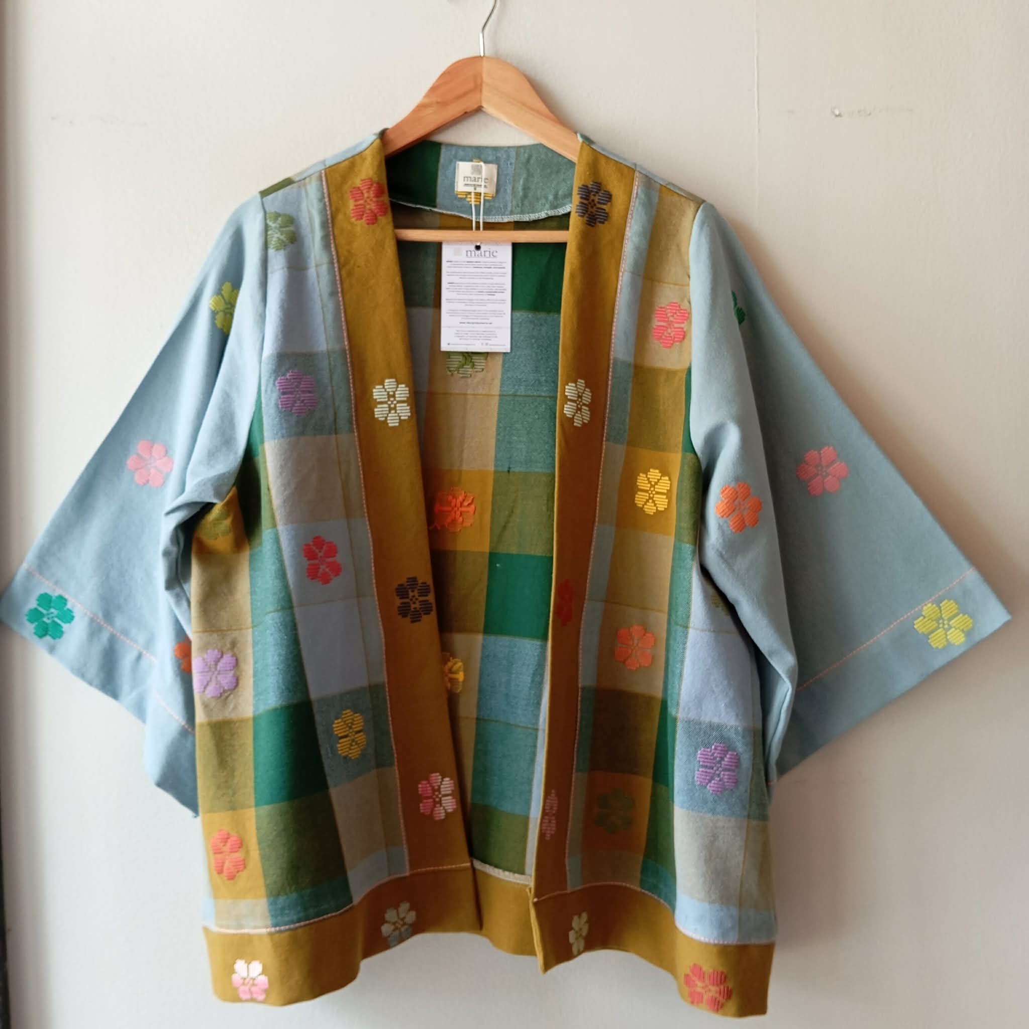 HAMILI COLLECTION: RISA W/ LIGHT DENIM BLUE FLOWERS SLEEVES / NEW OLIVE FLOWERS PIPING