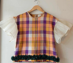MATAHUM COLLECTION : CORAZON IN NINA W/ NATURAL PIÑA SLEEVES / GREEN FLOWERS ACCENT