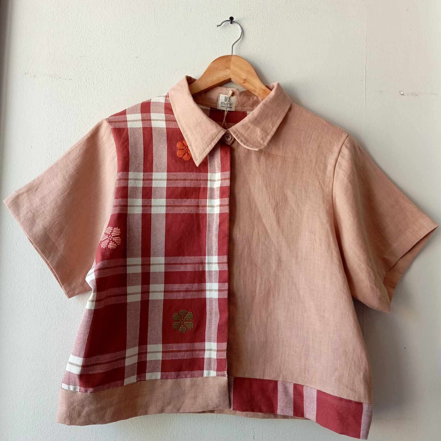 MARIKIT: MIX KATRINA  & MISTY ROSE LINEN W/ MISTY ROSE LINEN SLEEVES & COLLAR