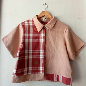 MARIKIT: MIX KATRINA  & MISTY ROSE LINEN W/ MISTY ROSE LINEN SLEEVES & COLLAR