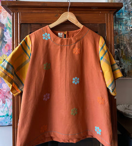 CLASSIC V2: RUST ORANGE FLOWERS W/ VICTORIA SLEEVES