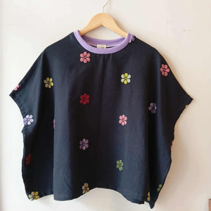 KASIYAHAN: BLACK FLOWERS FULL W/ LILAC COLLAR*