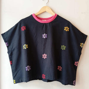 KASIYAHAN: BLACK FLOWERS FULL W/ FUCSHIA PINK COLLAR*