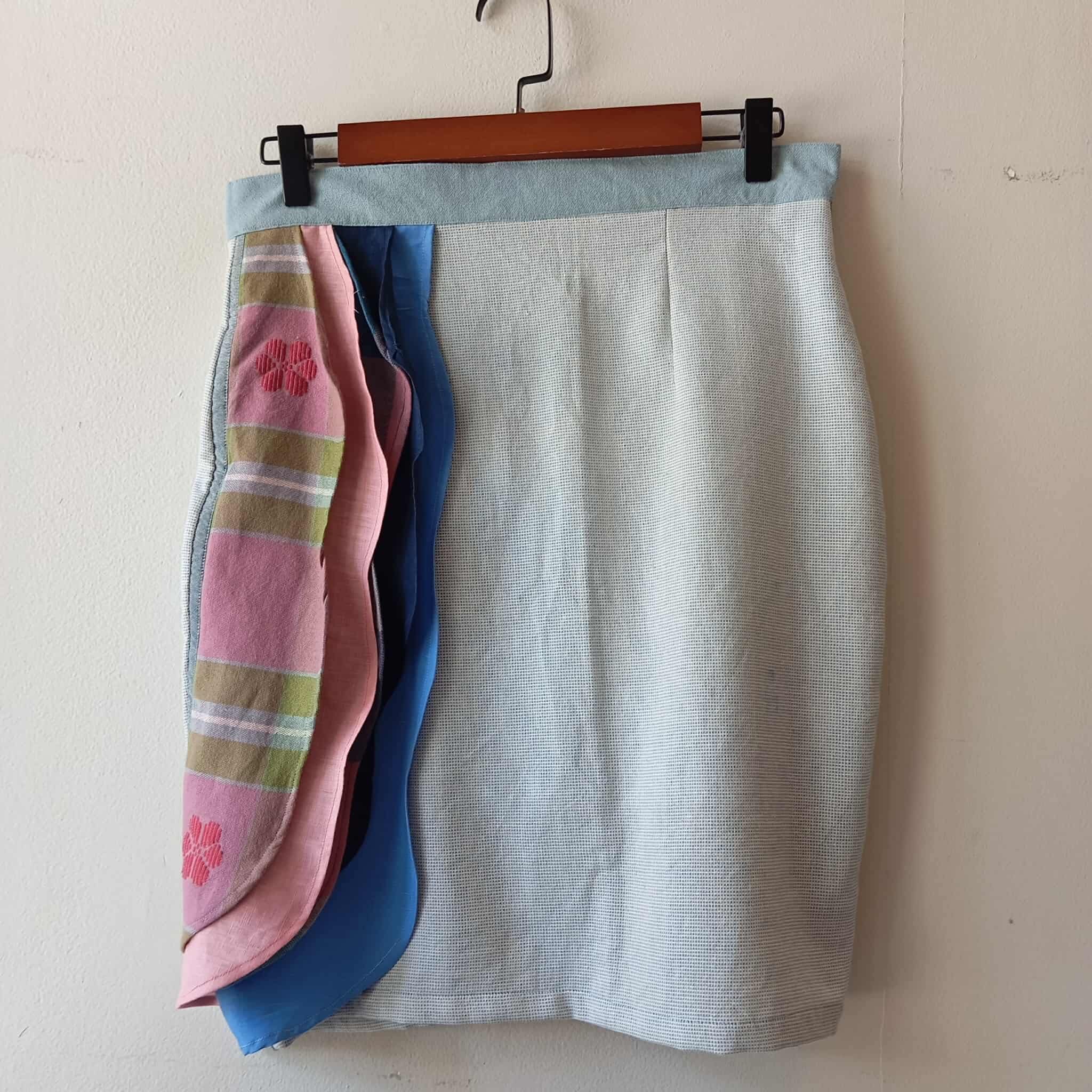 PENCIL SKIRT: DUSTY BLUE  W/ FRILLS*