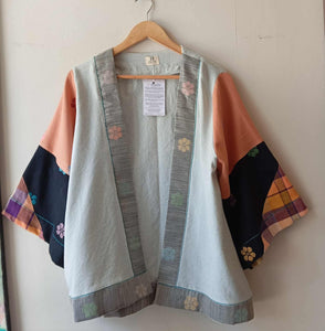 HAMILI COLLECTION: DUSTY BLUE W/ RETASO SLEEVES DESIGN 5 / ( PIPING : PIÑA W/ BLACK FLOWERS SHEER )