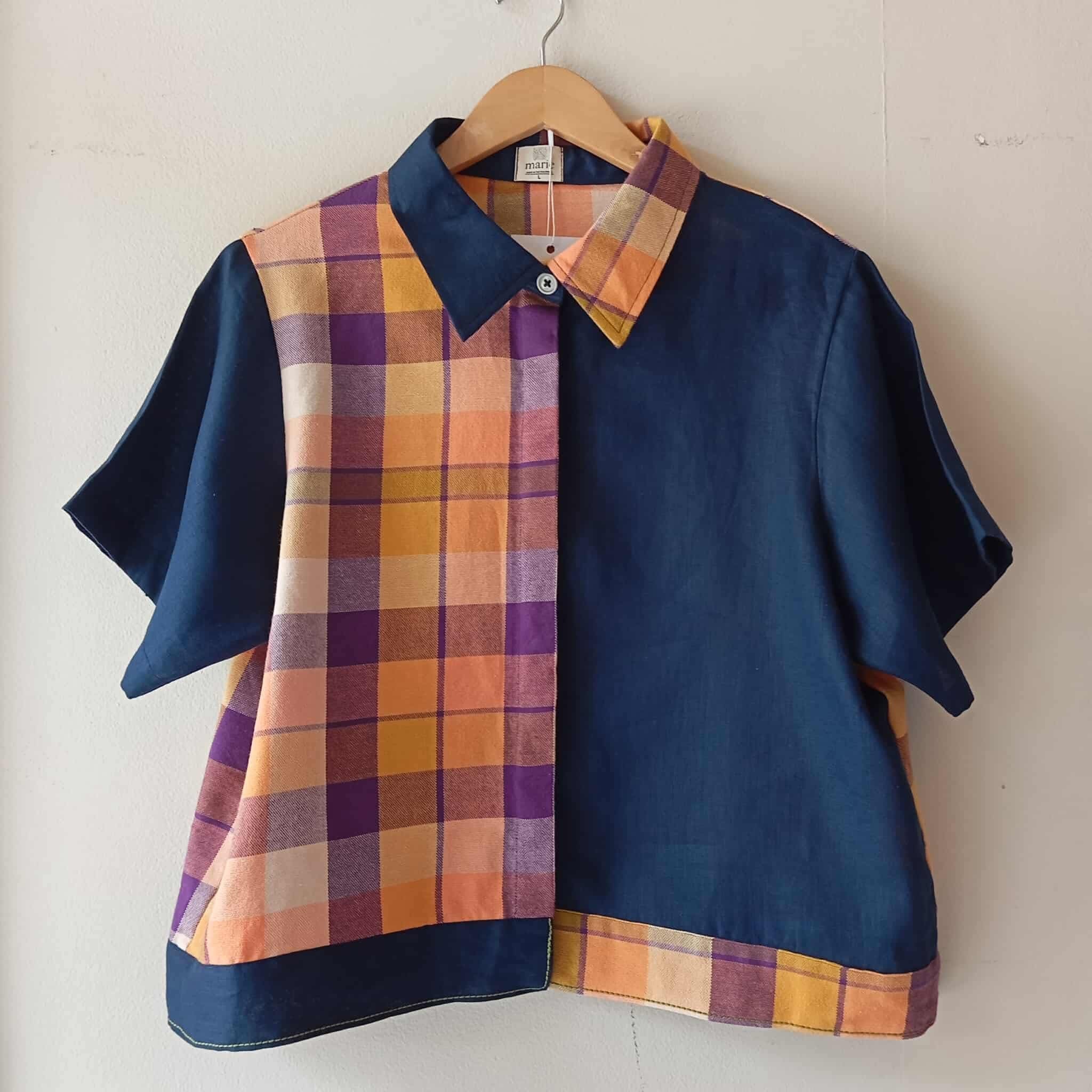 MARIKIT: MIX NINA / NAVY BLUE LINEN W/ NAVY BLUE LINEN SLEEVES & COLLAR