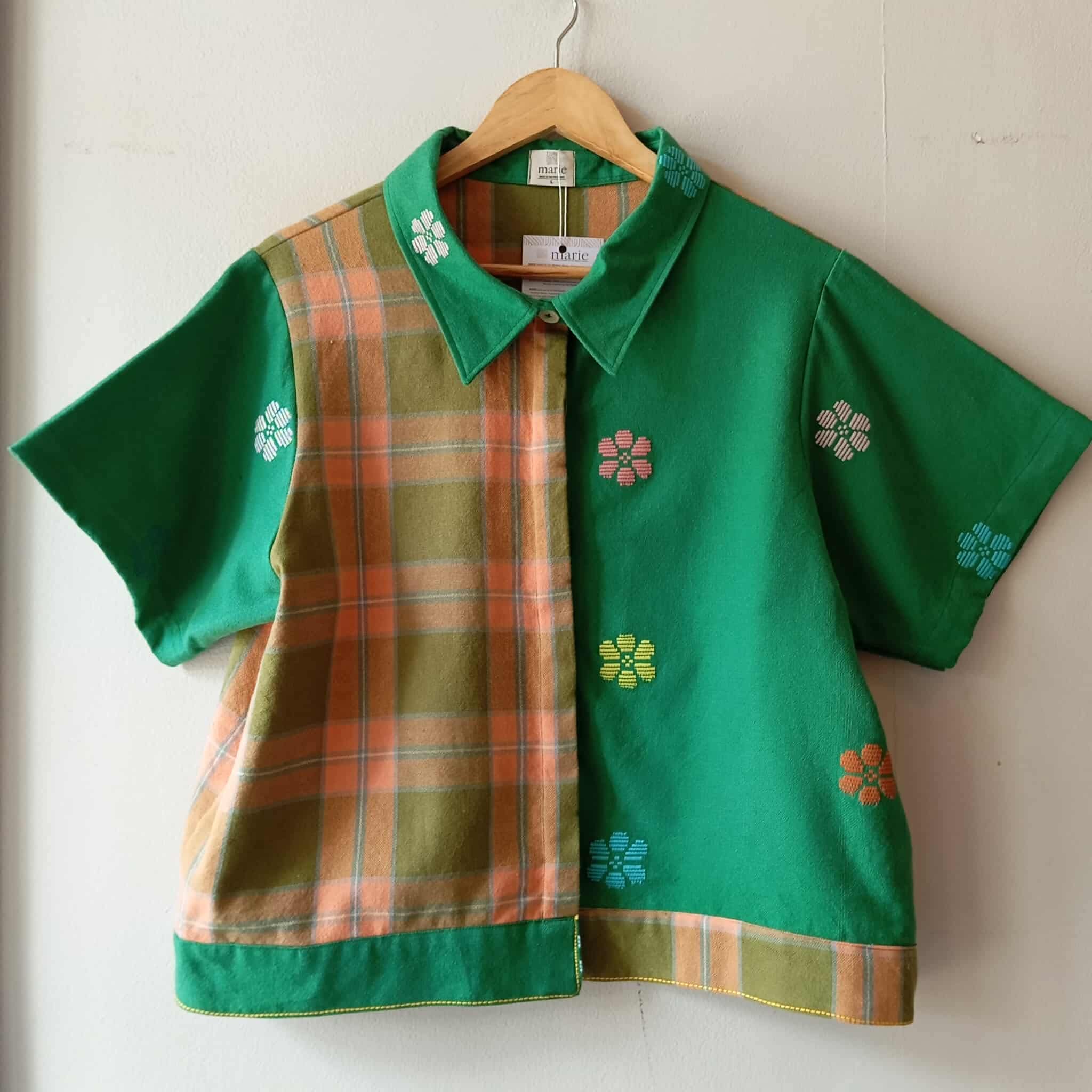 MARIKIT: MIX VICENTA / GREEN FLOWERS W/ GREEN FLOWERS SLEEVES & COLLAR