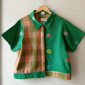 MARIKIT: MIX VICENTA / GREEN FLOWERS W/ GREEN FLOWERS SLEEVES & COLLAR