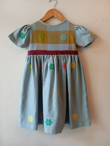 LITTLE MARIE: AMINA W/ LIGHT DENIM BLUE FLOWERS SLEEVES & SKIRT