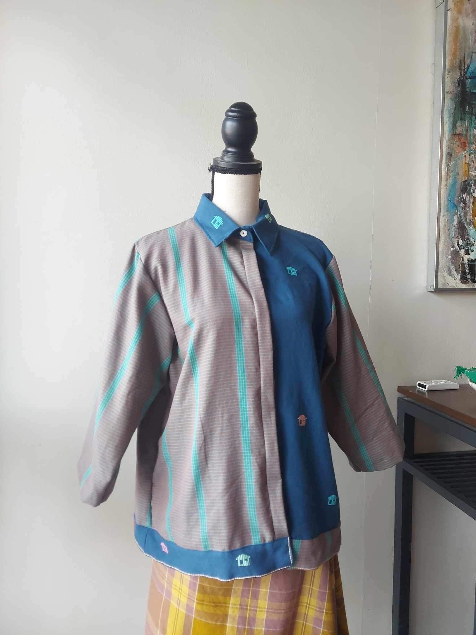 Marikit: blue mini BK/ perlita 3/4 sleeves ( customized)