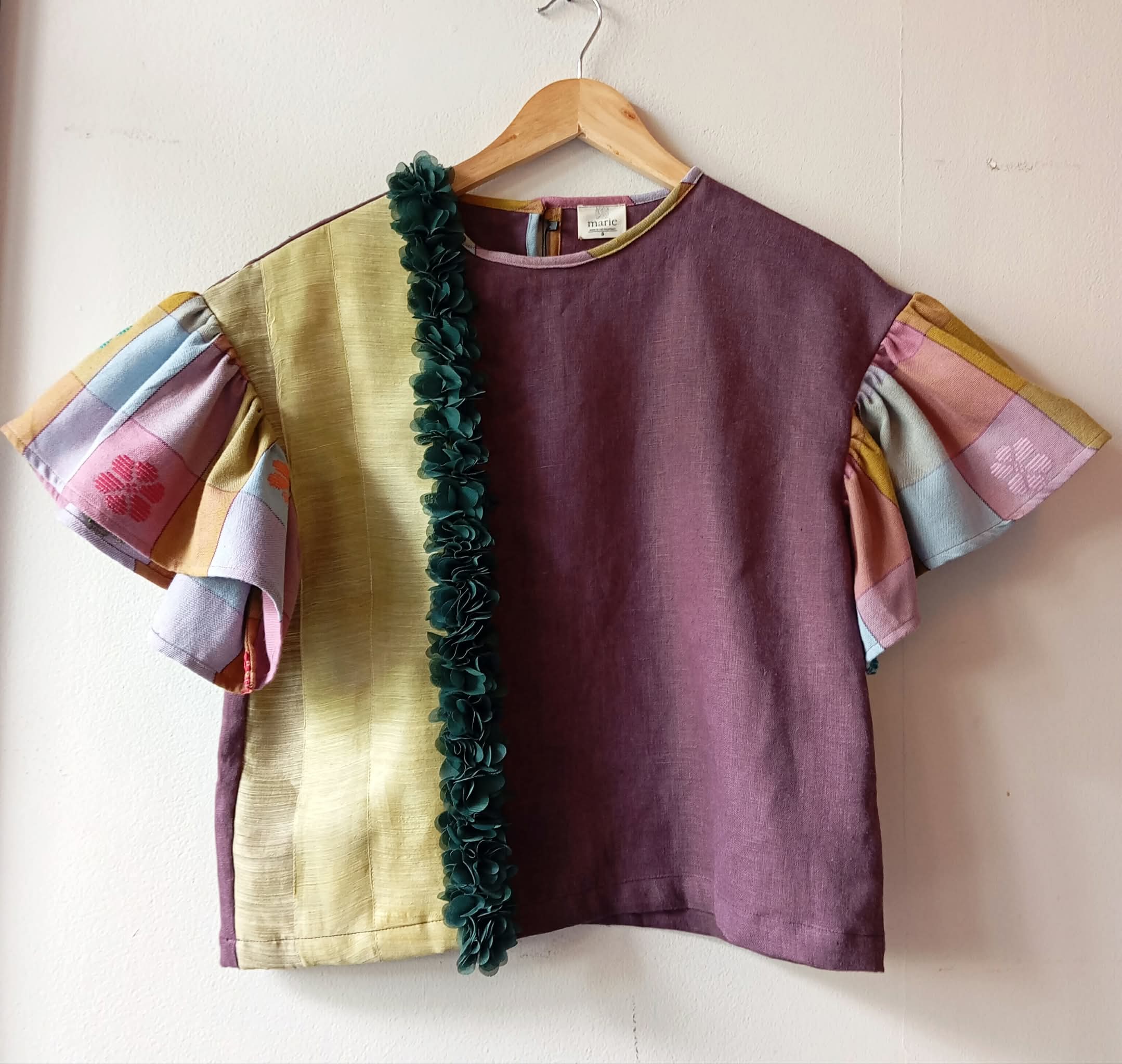 CORAZON: WINEBERRY LINEN W/ YELLOW GREEN PIÑA & GREEN FLOWERS ACCENT / CASSANDRA SLEEVES  (TAHUM 2026)