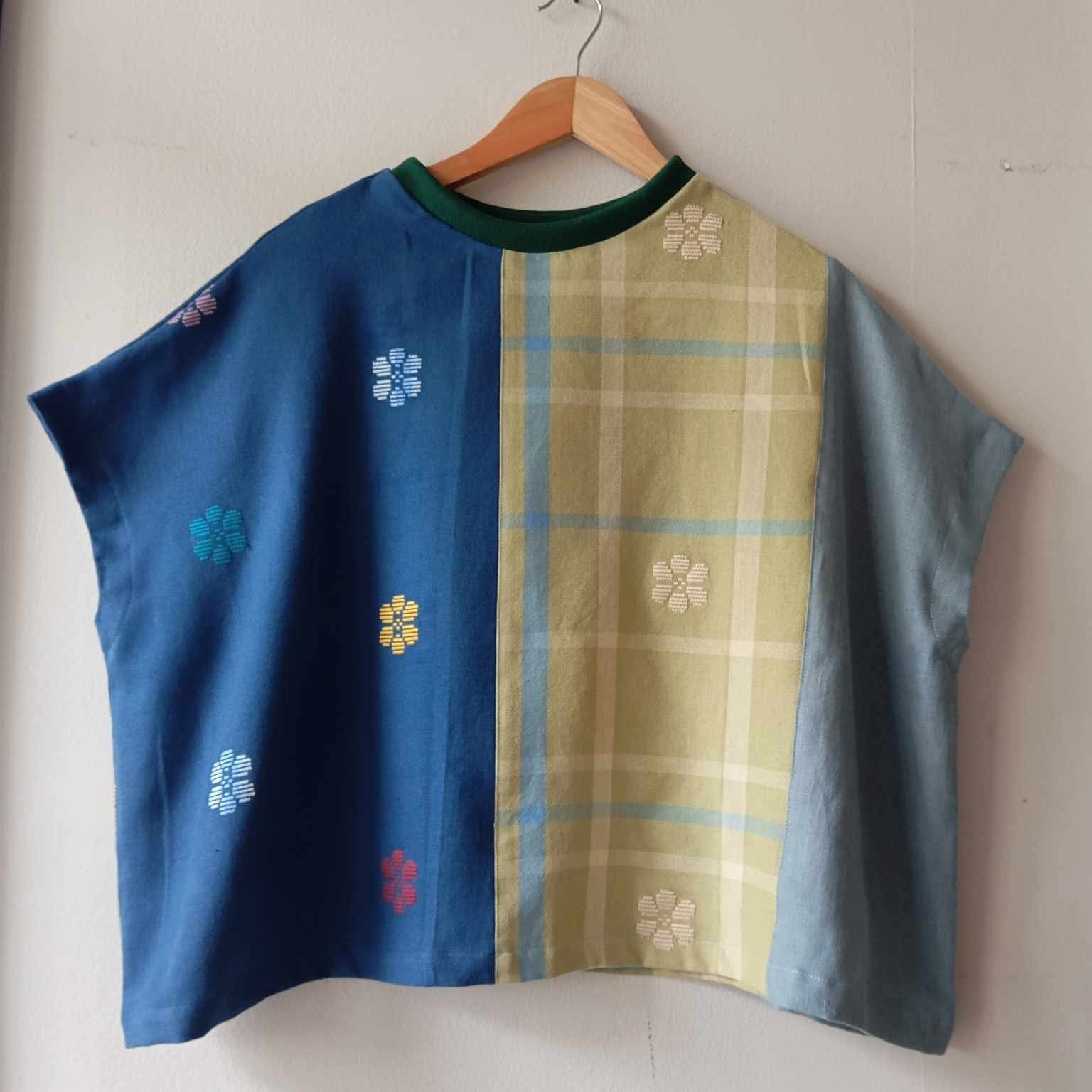 KASIYAHAN: Mix Moroccan blue/ serina/ green linen w/ green collar