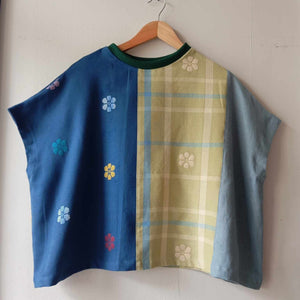 KASIYAHAN: Mix Moroccan blue/ serina/ green linen w/ green collar