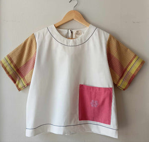 CLASSIC V2: WHITE LINEN W/ MELANIE SLEEVES / PINK FLOWERS POCKET