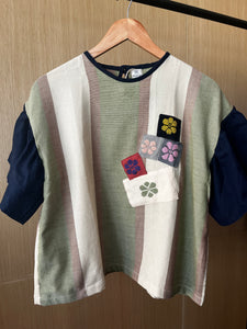 CORAZON:AGNES W/  FLOWER PATCHES - NAVY BLUE SLEEVES